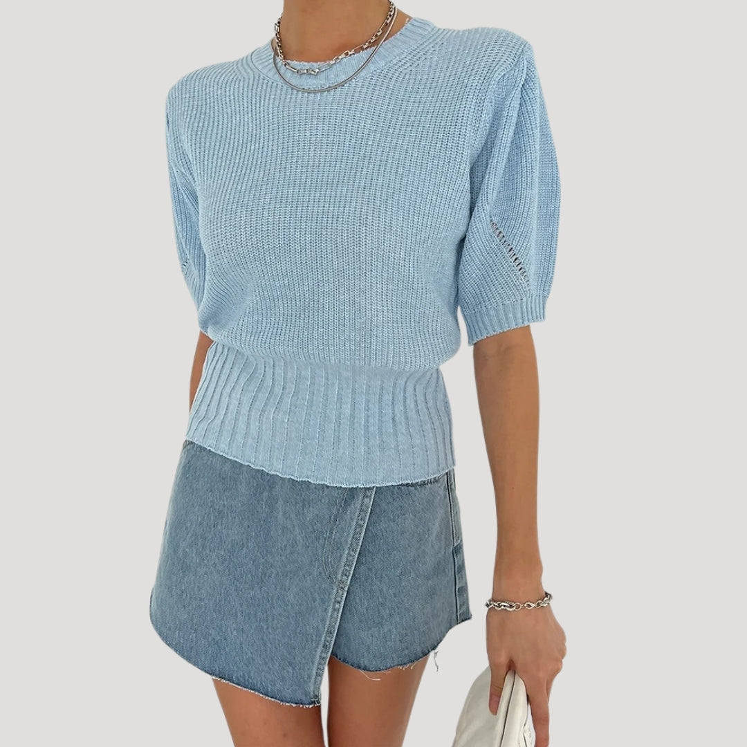 Women's cropped knit short sleeve sweater