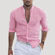 Men’s linen grandad collar long sleeve casual shirt