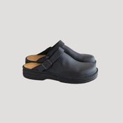 Men's leather mule shoes – slip on buckle clogs