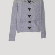 Women grey bow button cardigan