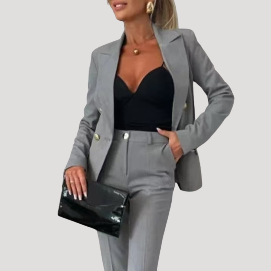 Women’s button front blazer and trouser set