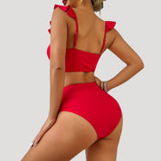 Chic ruffled high-waisted bikini set