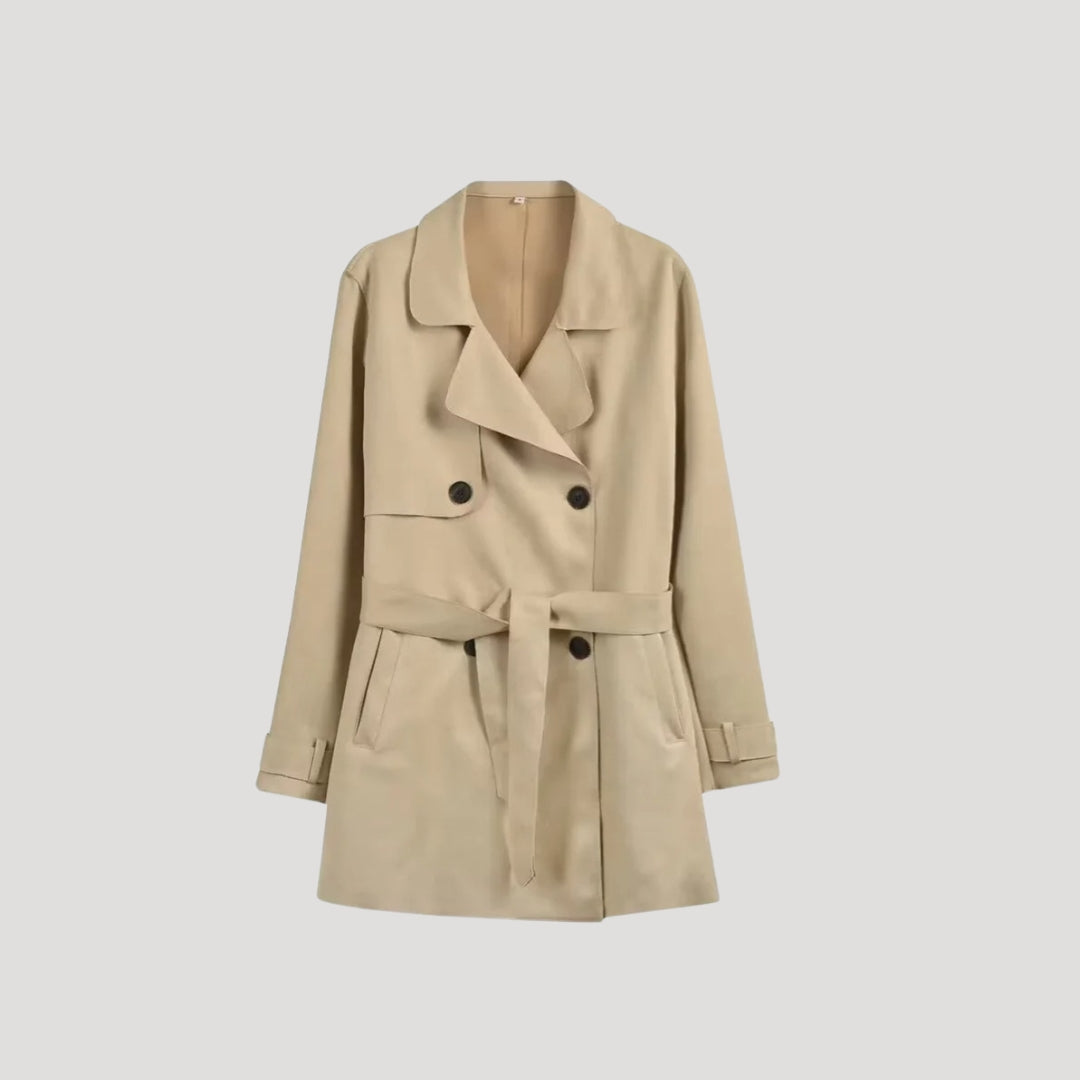 Women's belted double breasted lightweight trench coat