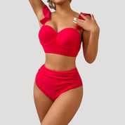 Chic ruffled high-waisted bikini set