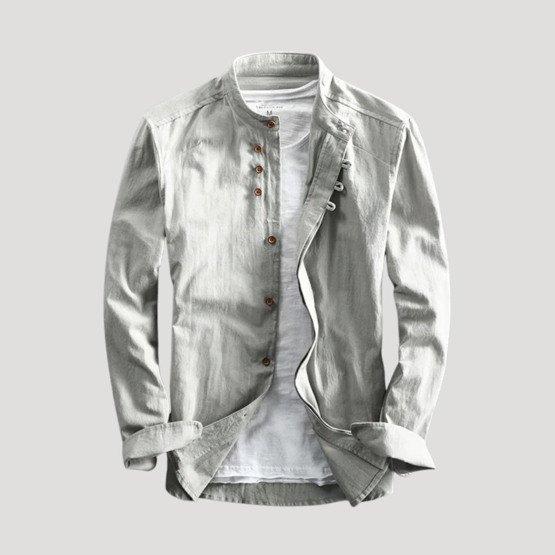 Men’s linen shirt collarless long sleeve lightweight casual