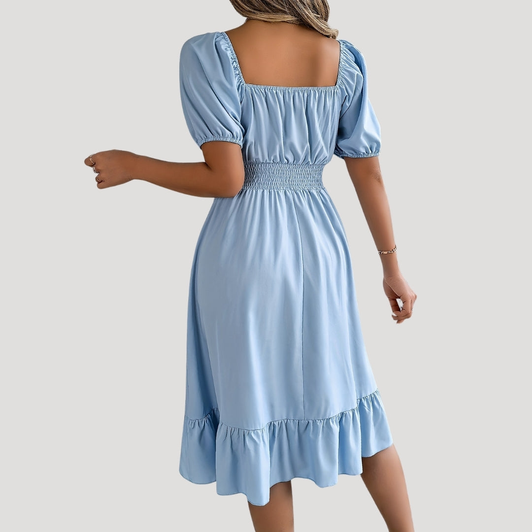 Smocked waist puff sleeve midi dress