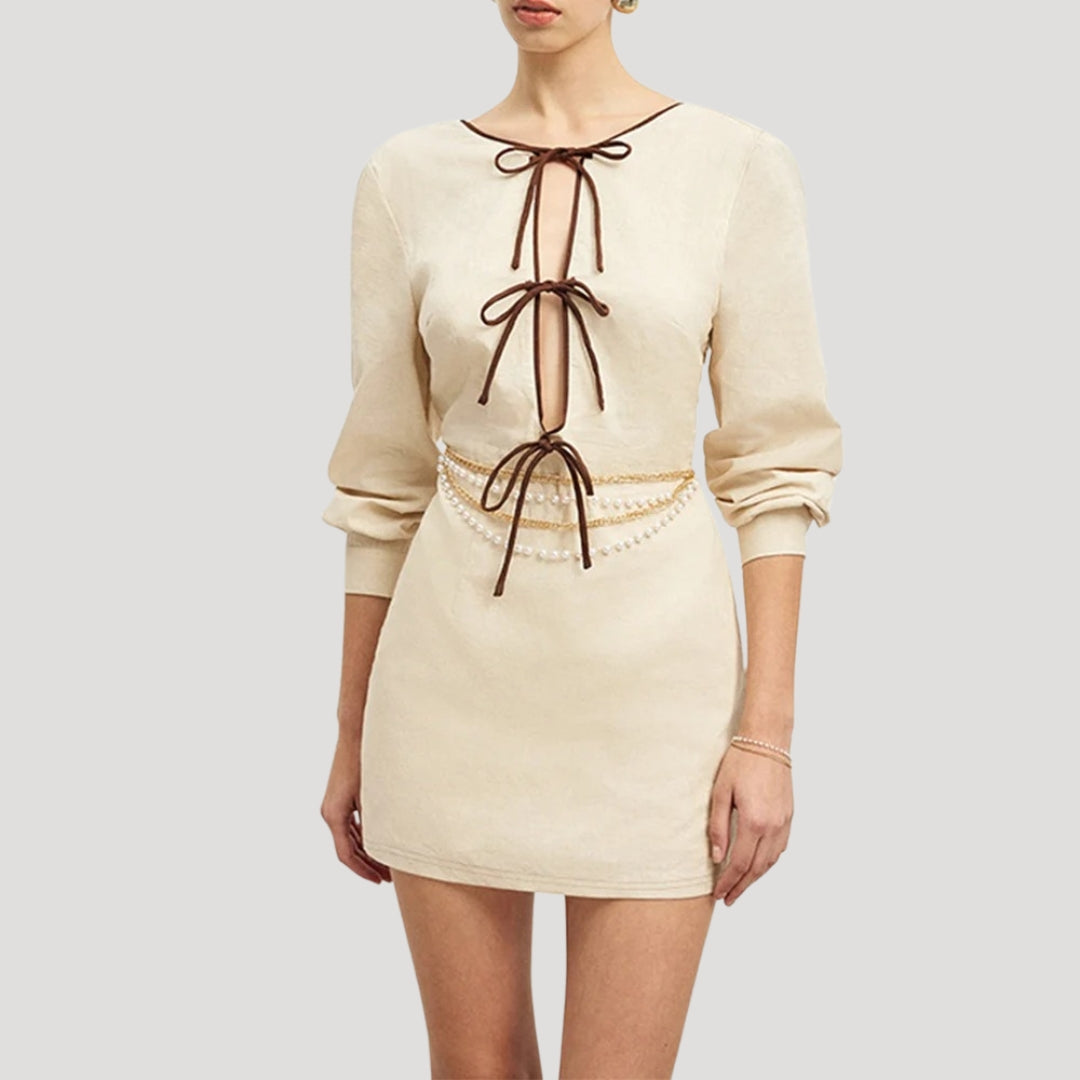 Tie-front long sleeve mini dress