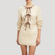 Tie-front long sleeve mini dress