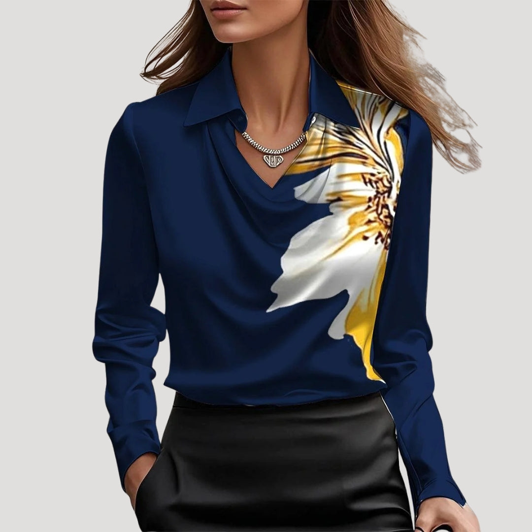 Women’s satin cowl neck long sleeve blouse