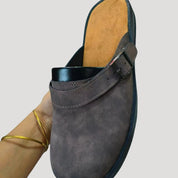 Men's leather mule shoes – slip on buckle clogs