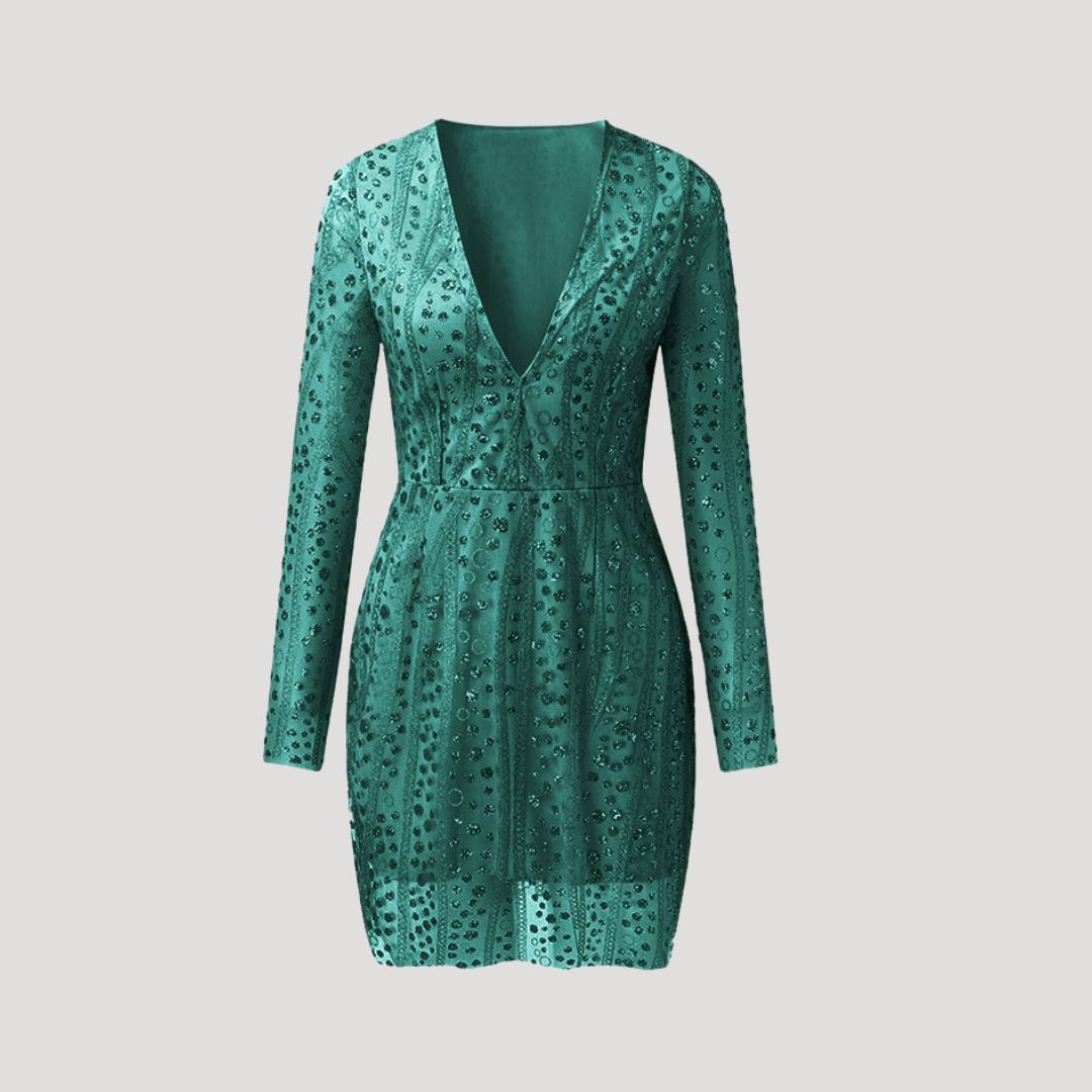 Women's deep v neck long sleeve sequin cocktail dress