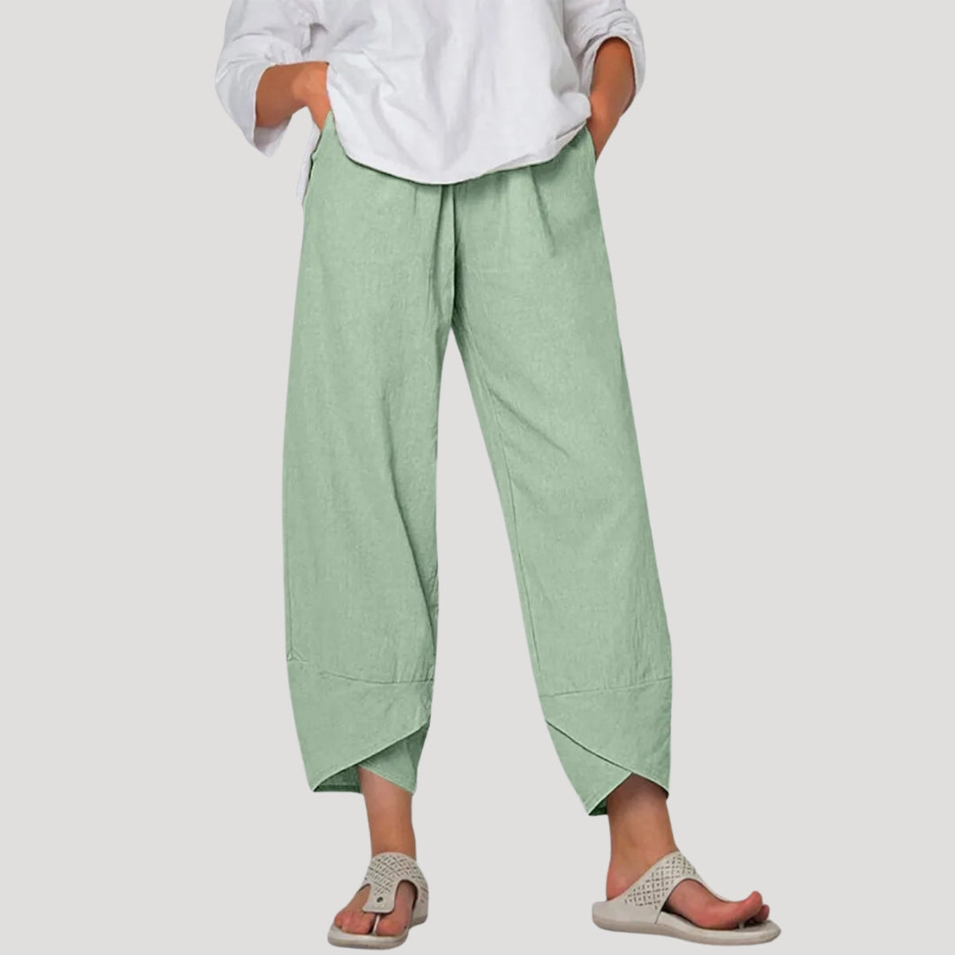 Women’s linen wide leg cropped elastic waist trousers