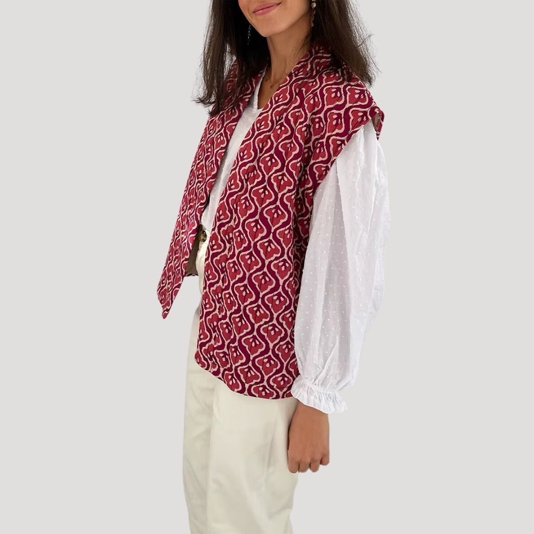 Quilted sleeveless printed vest