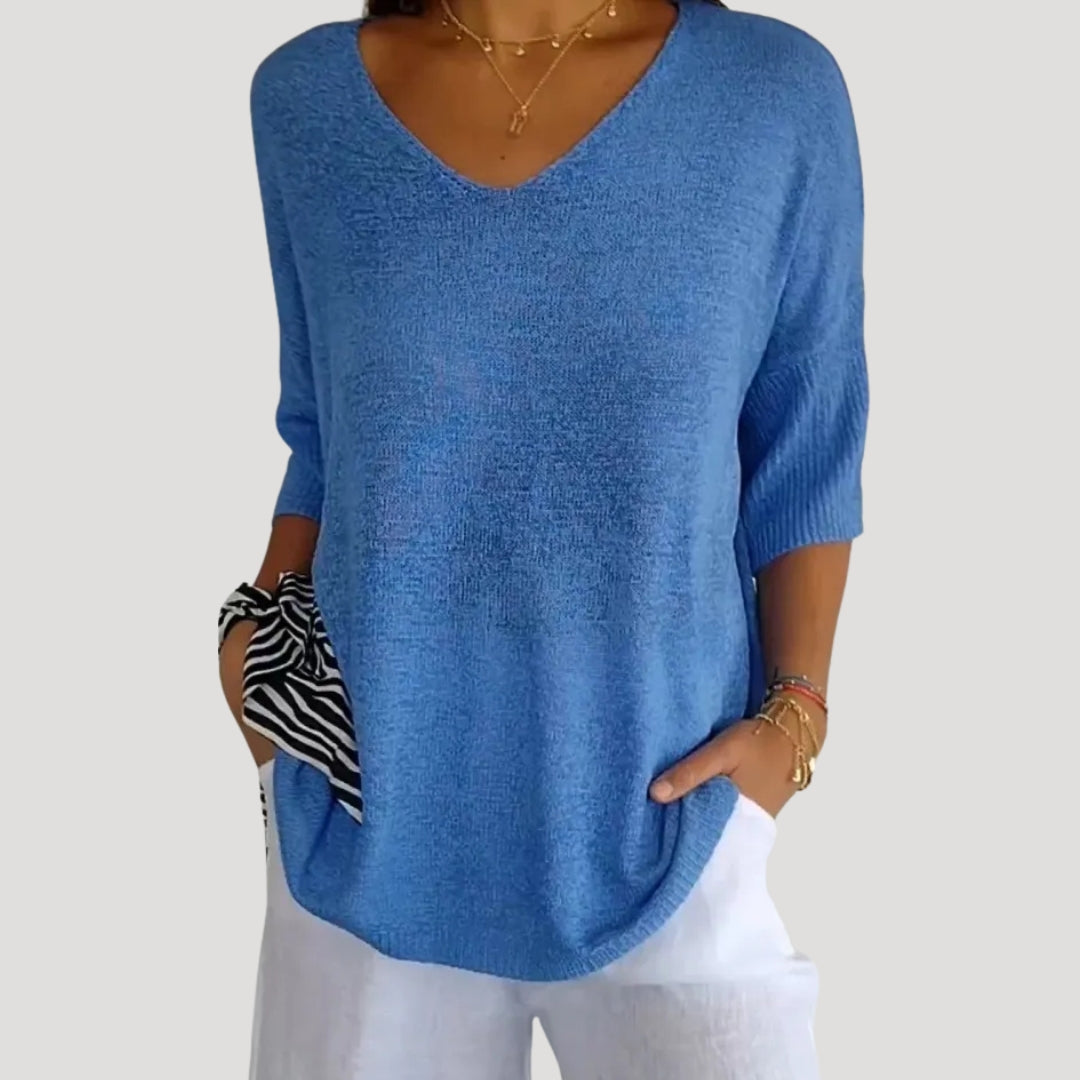 Women’s short sleeve v neck fine knit jumper