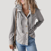 Women’s corduroy hooded jacket casual winter style