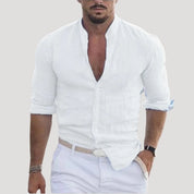 Men’s linen grandad collar long sleeve casual shirt