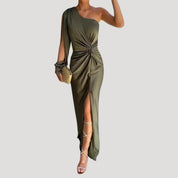 Women’s one sleeve maxi wedding guest dress