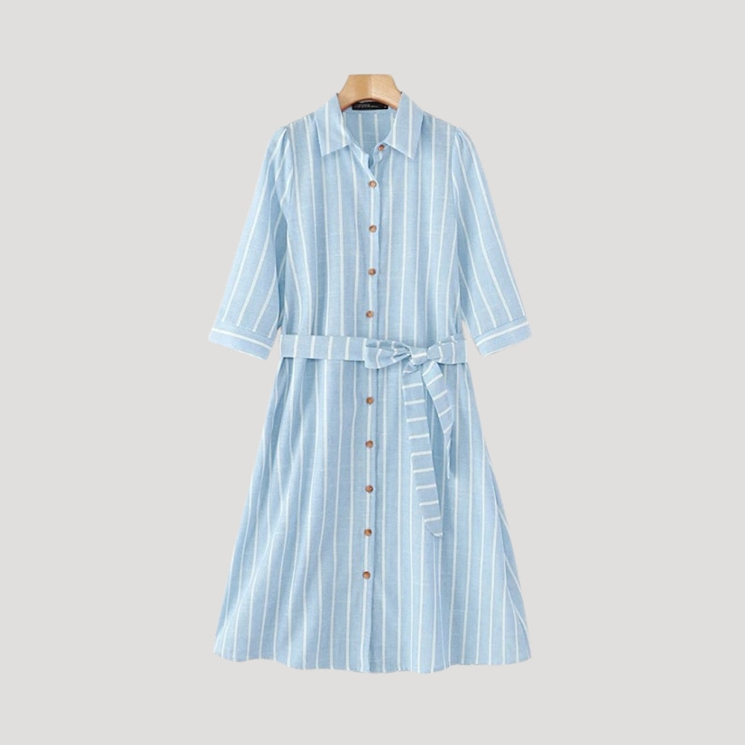 Women’s striped summer belted midi shirt dress