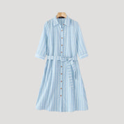 Women’s striped summer belted midi shirt dress