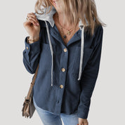 Women’s corduroy hooded jacket casual winter style