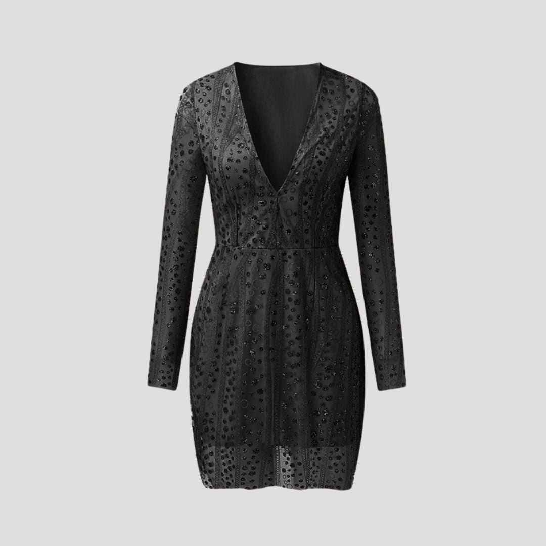 Women's deep v neck long sleeve sequin cocktail dress