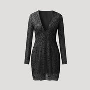Women's deep v neck long sleeve sequin cocktail dress