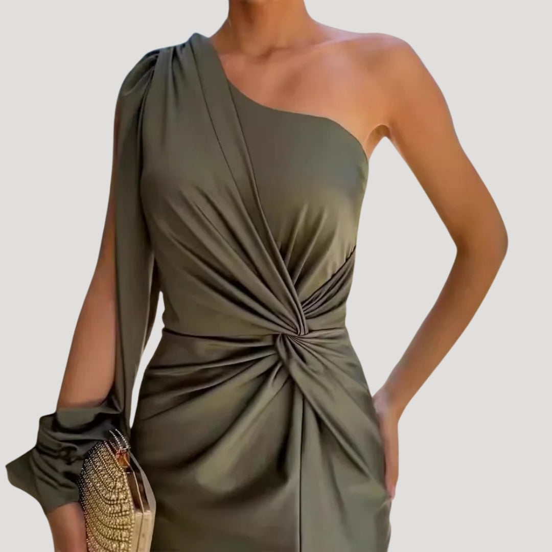 Women’s one sleeve maxi wedding guest dress
