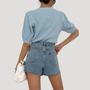 Women's cropped knit short sleeve sweater