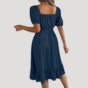 Smocked waist puff sleeve midi dress