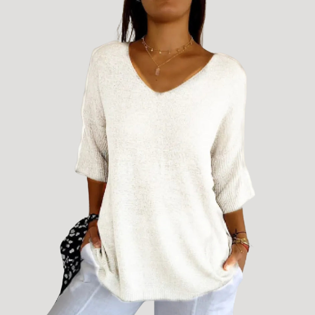 Women’s short sleeve v neck fine knit jumper