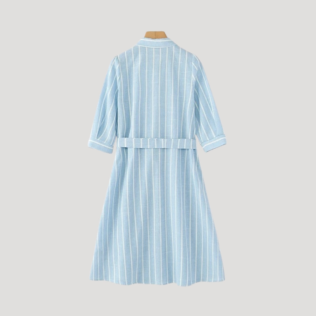 Women’s striped summer belted midi shirt dress