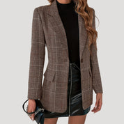 Classic brown plaid long blazer