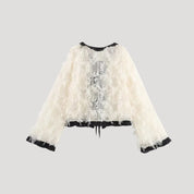Women’s white lace ruffle cropped bow blouse