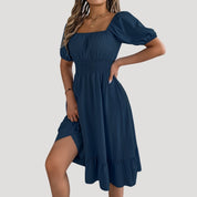 Smocked waist puff sleeve midi dress