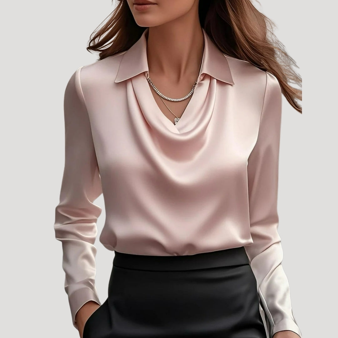 Women’s satin cowl neck long sleeve blouse