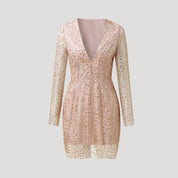 Women's deep v neck long sleeve sequin cocktail dress