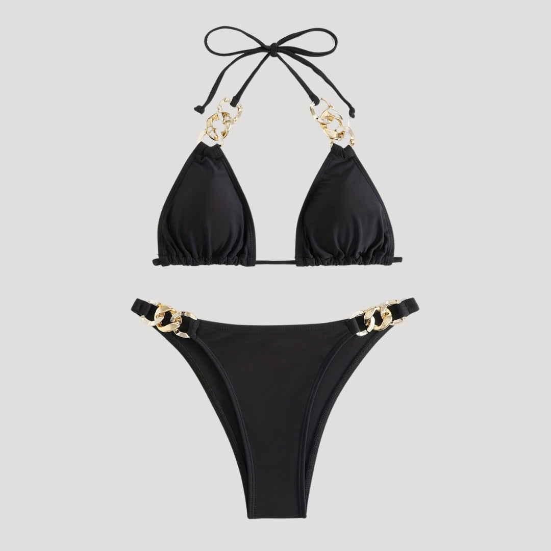 Luxe chain-detail triangle bikini set