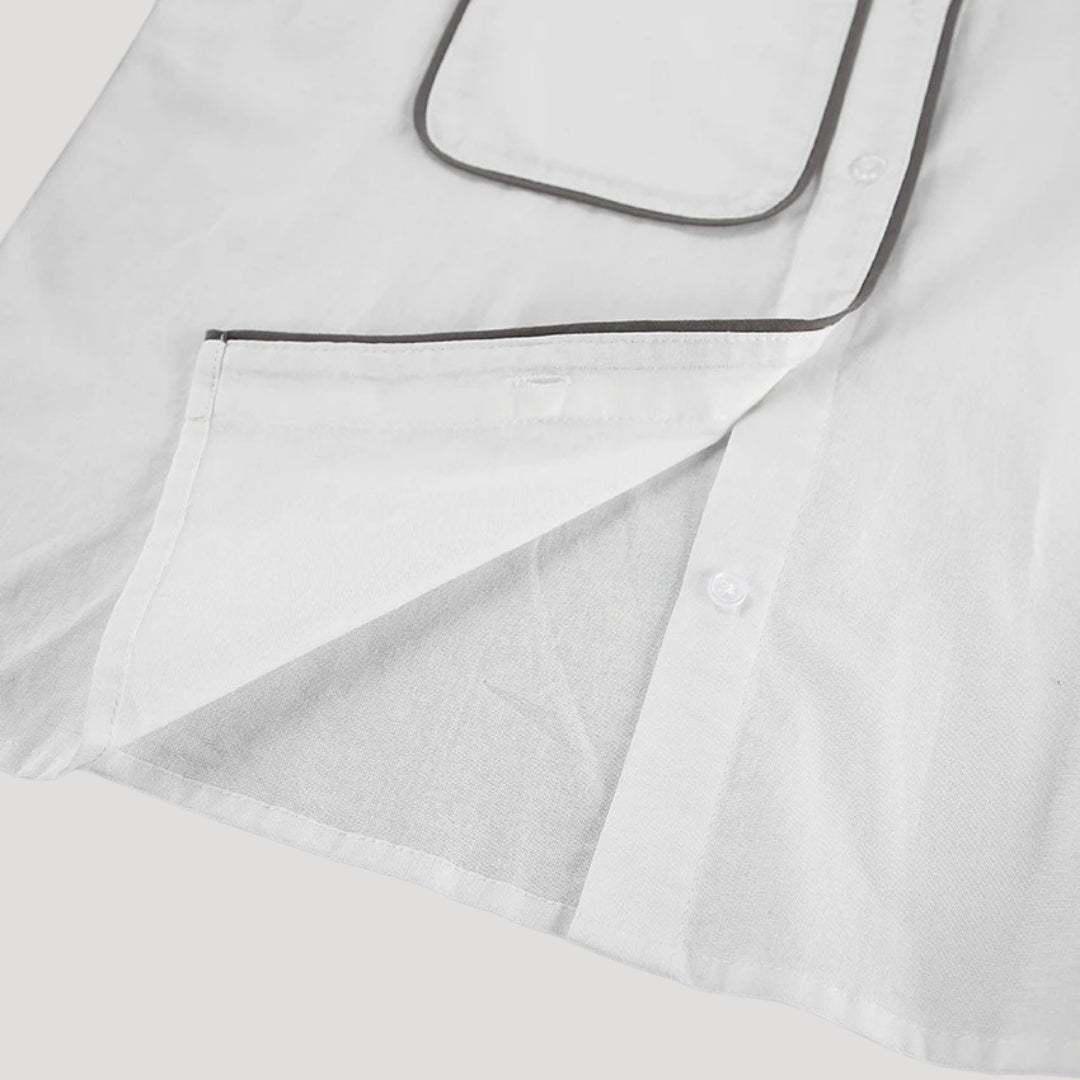 Women’s white linen co ord set with long sleeve shirt