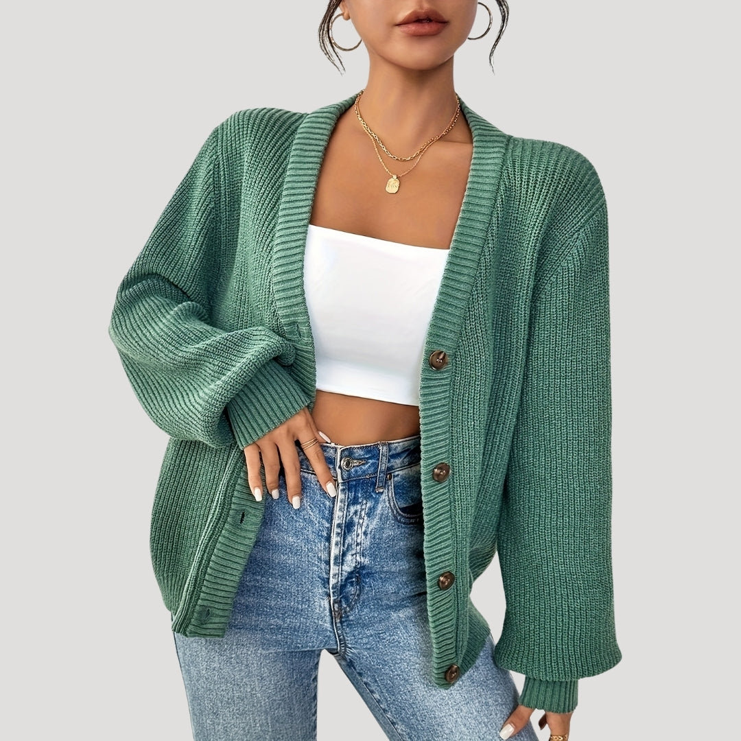 Chunky knit cardigan with button closure