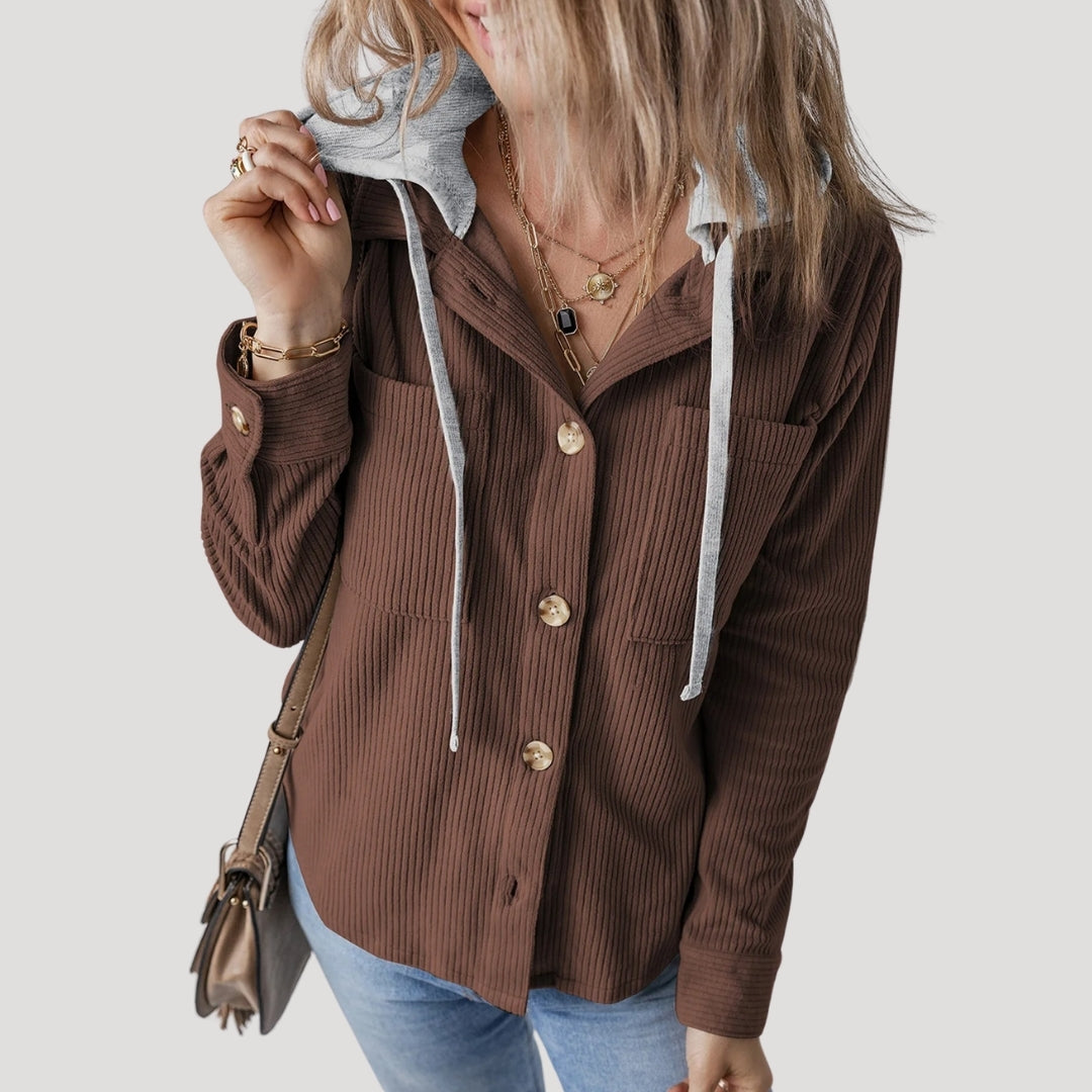 Women’s corduroy hooded jacket casual winter style