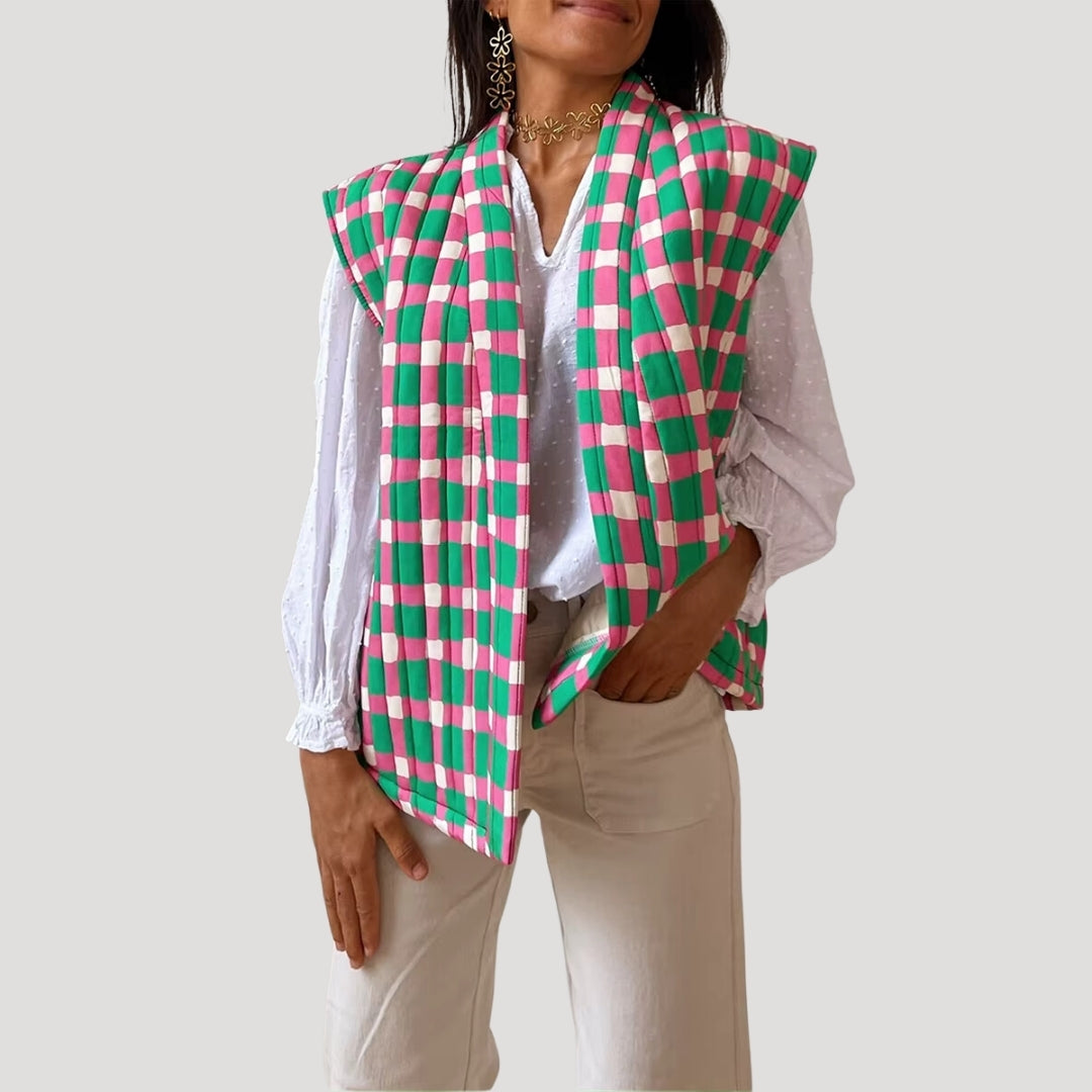 Quilted sleeveless printed vest
