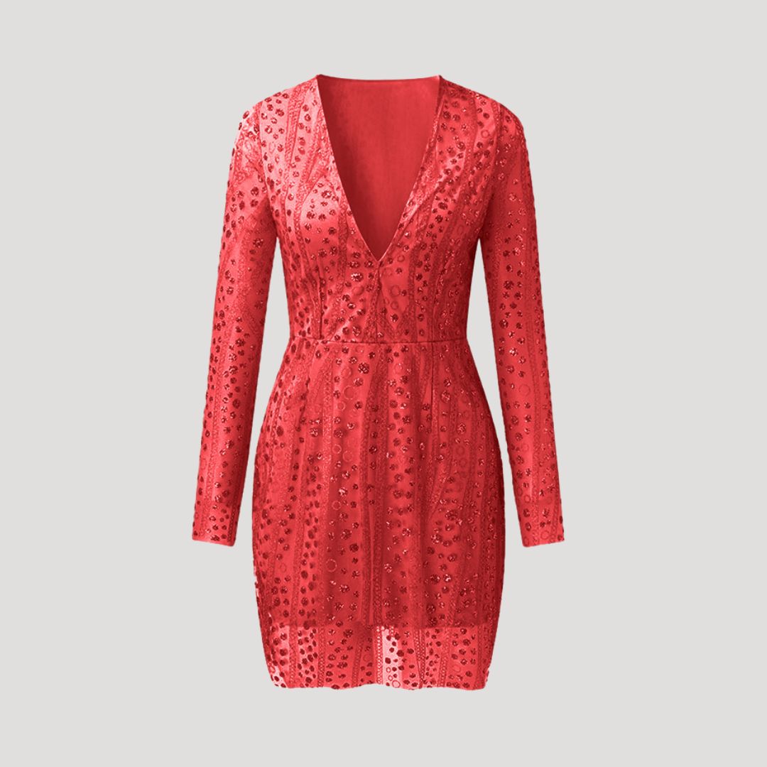 Women's deep v neck long sleeve sequin cocktail dress