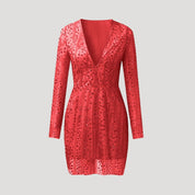 Women's deep v neck long sleeve sequin cocktail dress