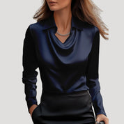 Women’s satin cowl neck long sleeve blouse
