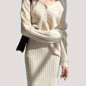 Women’s knitted co ord set with midi skirt cardigan