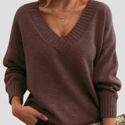 Women’s ribbed oversized v neck knit sweater