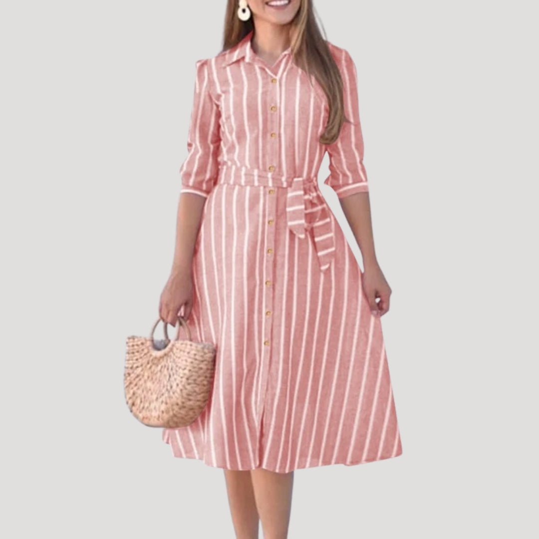 Women’s striped summer belted midi shirt dress