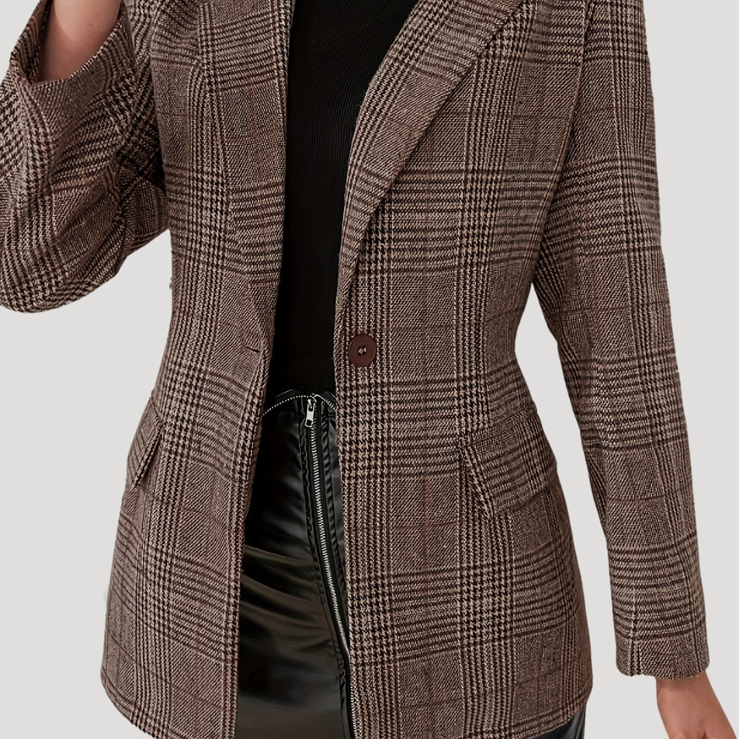 Classic brown plaid long blazer