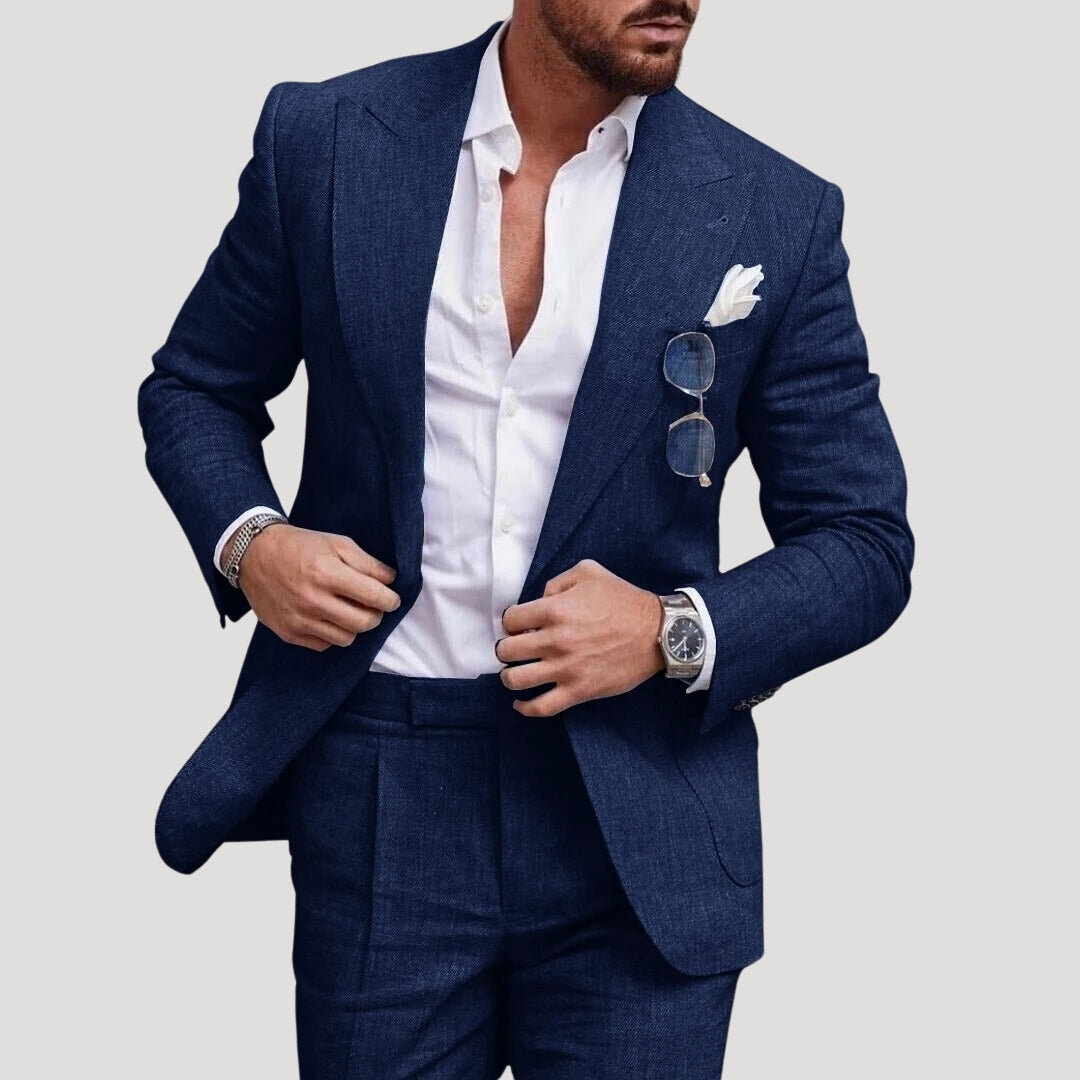 Men’s slim fit linen suit two piece summer wedding