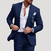 Men’s slim fit linen suit two piece summer wedding